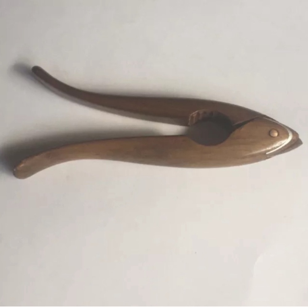 Mid-Century Modern Handmade Solid Wood Metal Fish Nutcracker Holidays Novelty